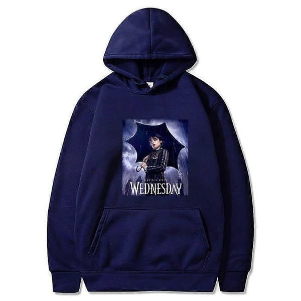 2023 Ny Wednesday Addams Printet Hættetrøje Casual Mode Pullover navy blue M