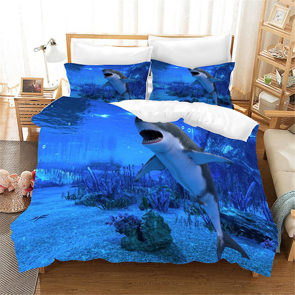 Hajfisk Påslakan King/Queen Size, Hawaiianskt Havsdjur Tema Sängklädesset För Barn Tonåringar Pojke, Undervattens Hav Täcke Överdrag