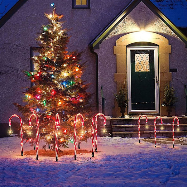 Sesong- og høytidsdekorasjoner Solenergi Jul Krykke Bakkelampe Utendørs Plug-in Godteri Krykke Plener Landskap Lampe 4-delt Sett Q