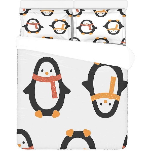 3 delar sängkläder set jul pingvin halsduk cover med 2 örngott för hem sängar rum dekoration
