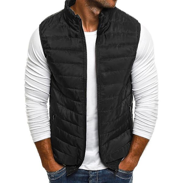 Lättviktig Vadderad Väst för Män Vinter Gilet Bodywarmer Jacka Kappa Black M