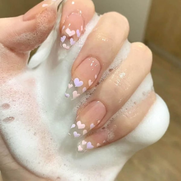 Medium falska naglar 24st glansiga lösnaglar cover Uv konstgjorda gelnaglar för kvinnor och tjejer