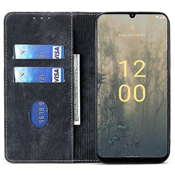Reptåligt Telefonskal Kompatibelt För Nokia C32 RFID Texturerad Plånbok Magnetiskt Läder Flip Ställ Fodral Black