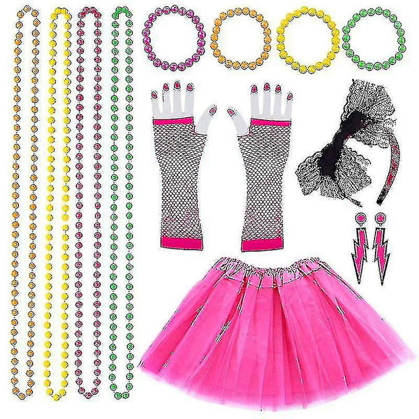 Snabb leverans Kvinnor 80-tals Festklänning Retro Party Kostym Set Pink