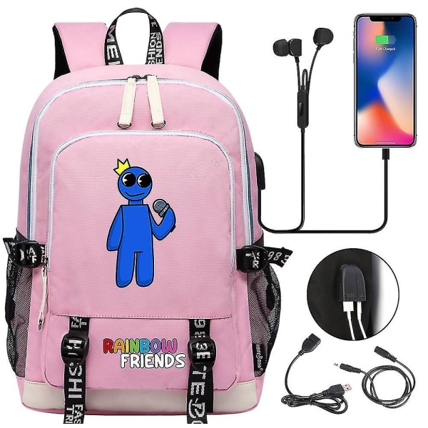 Duomi Rainbow Friend USB lataus Oxford kangaskassi koululaukku vedenpitävä opiskelija koululaukku iskunkestävä pink