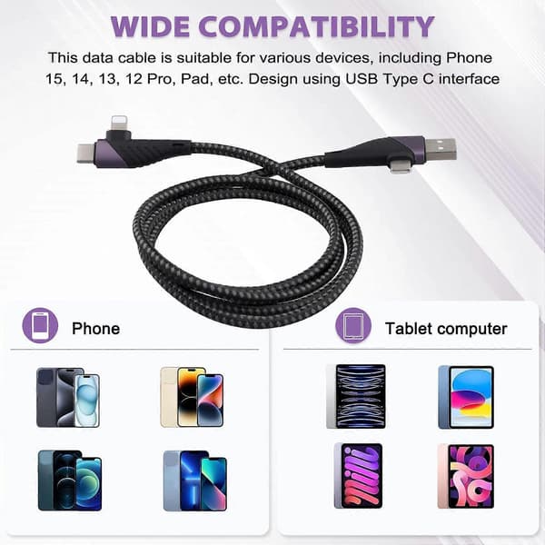 4-i-1 PD USB C Kabel Hurtig Opladning 65W USB Type C til Type C IOS Kabel til