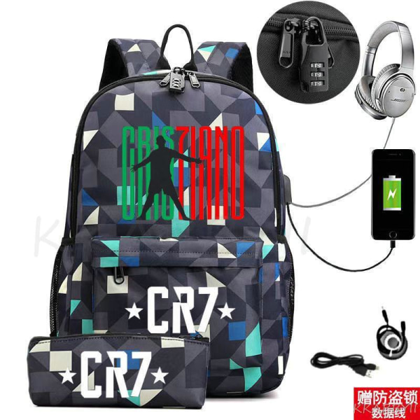 CR7 Ryggsäck Barnskolväska Canvas Studentryggsäck 2st White