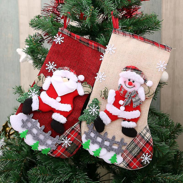 Wekity 2 stykker linned julestrømper, julepynt, julegaveposer, gaveposer (snemand)