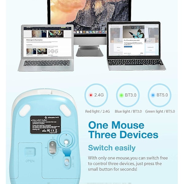 Bluetooth Mus, 2.4G Trådløs Bluetooth Mus Dual Mode (Bluetooth 5.0/3.0+USB), Computermus til