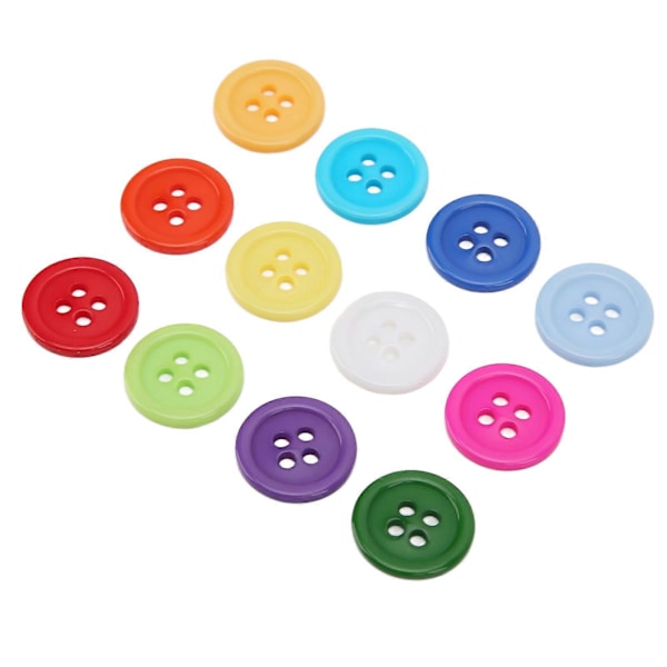 200 stk Blandede Farger Resin Knapper 15mm Rund 4 Hull Barnegenser Skjorte Spenne