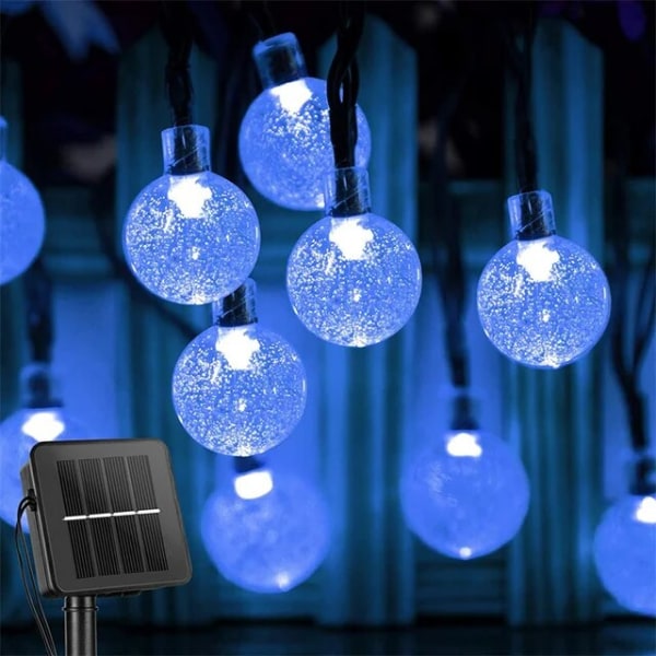 Solarslinga Utomhus 100 LED Kristallkula Lampa med 8 Lägen Vattentäta Solcellslampor för Trädgård Juldekoration 13M  100LED blue