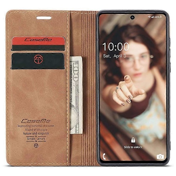 CASEME 013 Serie Magnetisk Smartphone Cover Kompatibel Med Samsung Galaxy M51, PU Læder Wallet Foldbart Stativ Telefon Cover Brown