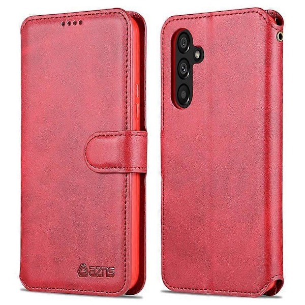 AZNS Yhteensopiva Samsung Galaxy A34 5G Vasikannahka Tekstuurinen Nahkainen Puhelinkotelo Lompakolla ja Jalustalla, Pudotussuojattu Red