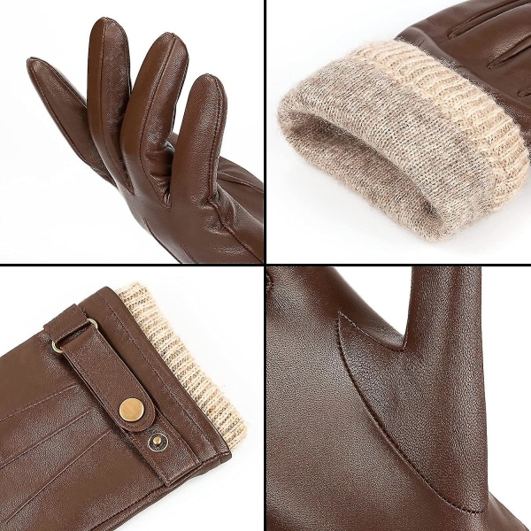 Vinterhandskar för män, läder, varm kashmir pekskärmsklänningshandske S