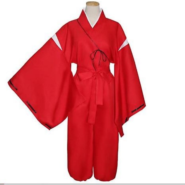 Anime Inuyasha Cosplay kostym japansk röd kimono komplett set med peruk halsband och armband Male XXL