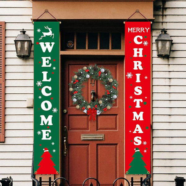 Wekity Veranda Julepynt, Glædelig Jul Banner, Juleveranda Skilt - Stor Juleindgangspynt Udendørs - 71x14