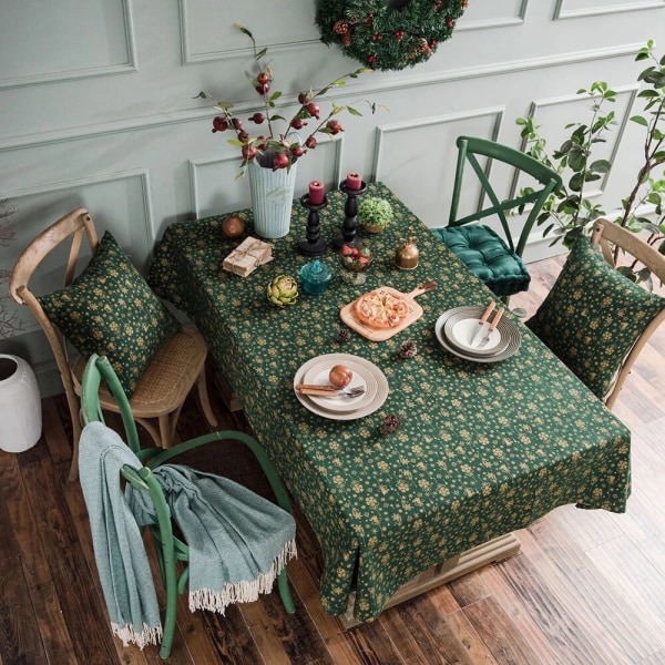 Lin Bomull Julebord Duk Japansk Grønn Bronse Vindklokker Rektangulær Spisebord Dekke for Hjem Dekorativ Red 90x90cm