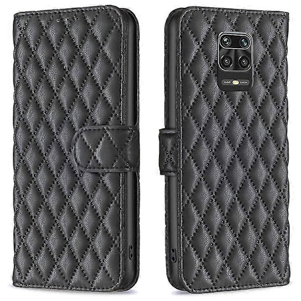 BINFEN COLOR Kompatibel med Xiaomi Redmi Note 9 Pro 4G / Note 9 Pro Max / Note 9S 4G BF Style-14 Präglat Rombmönster PU-läder Black