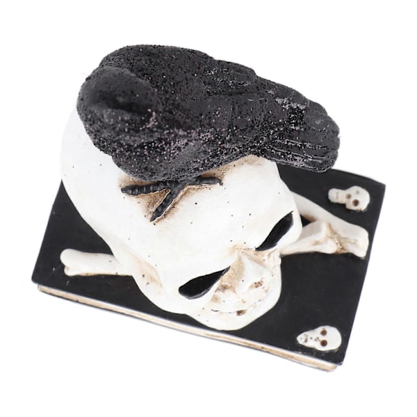 Luurankohahmo, pelottavan rikkaat yksityiskohdat, elävät värit, vahva hartsi, vakaa pääkallohahmo Halloween-koristeluun, varis pääkallon päällä