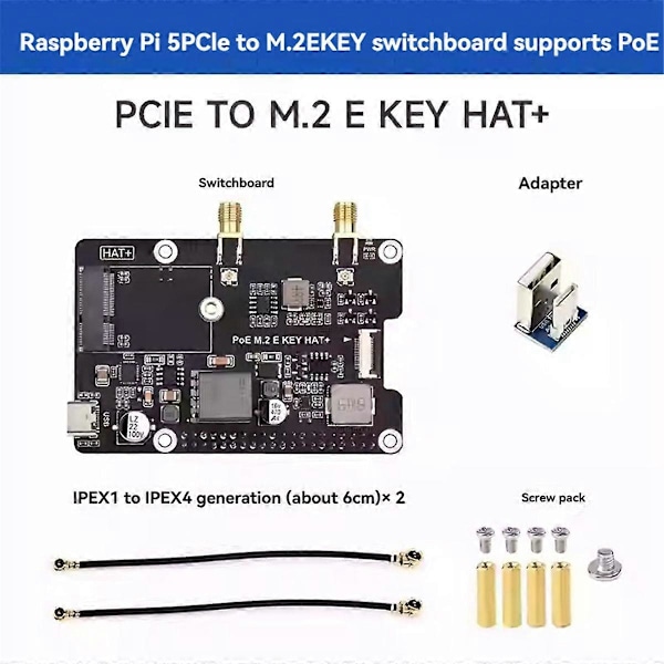 Waveshare för Raspberry Pi 5 PCIe till M.2 E KEY med PoE HAT+ Stöder NGFF Trådlöst Nätverkskort/Blu