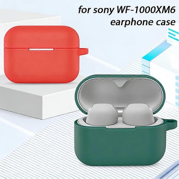 För Sony WF 1000XM6 Silikonskyddsfodral med karbinhake Dark Blue