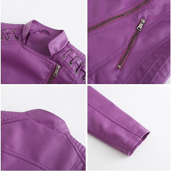 Läderjacka för kvinnor Casual dragkedja finns i 12 färger purple A L