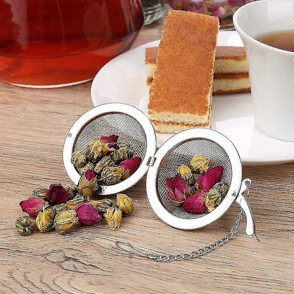 2 stk. te-kugler i rustfrit stålnet, 5,3 cm te-si, te-si-filtre, te-intervaldiffusor til te