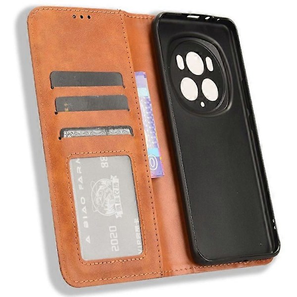 Yhteensopiva Honor Magic6 Pro 5G -kotelo magneettinen mosaiikkireunainen puhelinlompakkokotelo Brown