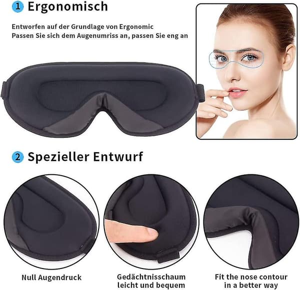 Sort Silke Søvnmaske 3D Øjenmaske til Rejser og Søvn, Komfortabelt Bind for Øjnene