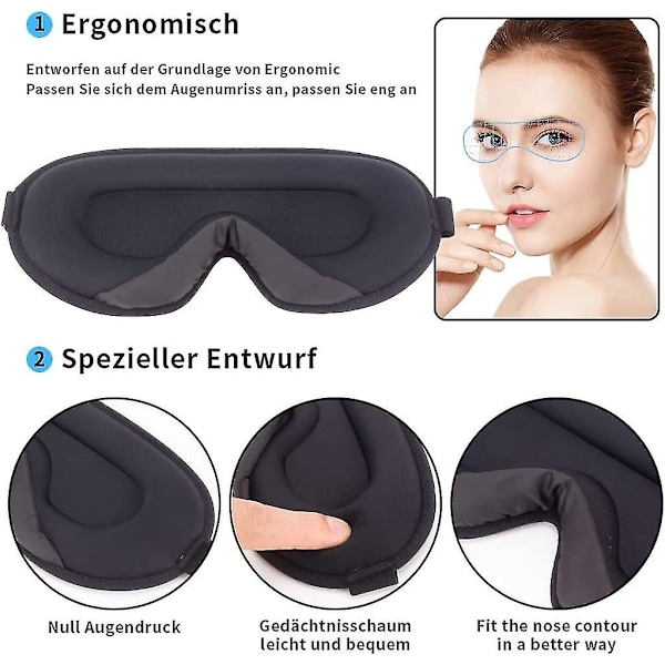 Svart Siden Sovmask 3D Ögonmask För Resor Och Sömn, Bekväm Ögonbindel