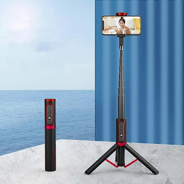 Punainen Selfie-keppi, Selfie-tikku Tripod Monopod Bluetooth Teleskooppinen 3 in 1 Laajennettava 270° Kierto TikTokille iPhone ja Android, Videokuvaus, Blogi