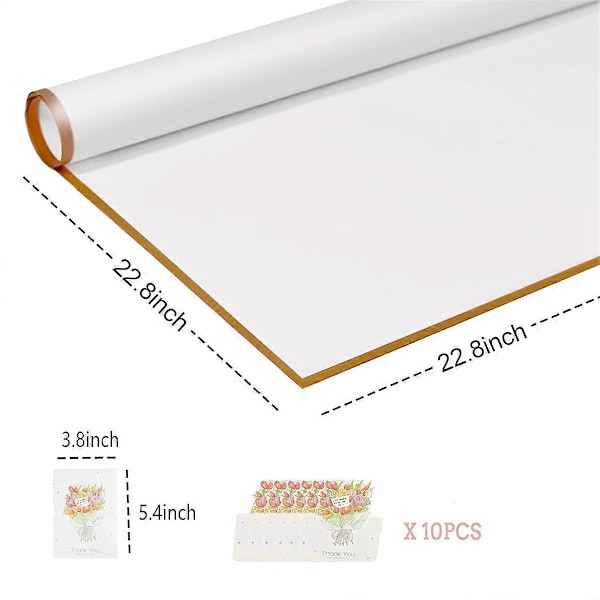 20 Ark Blomomslagspapper med 10st Gratulationskort, Bukettomslagspapper, Blomsterförpackning