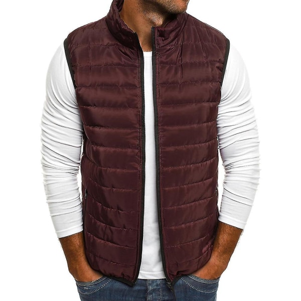 Miesten kevyt tikattu topattu liivi Winter Gilet Bodywarmer Jacket -takki Wine Red L