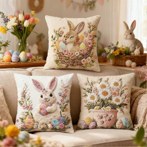Easter Pillowcase 45x45 cm Rabbit Bunny Egg Decorative Pillows Happy Easter 1