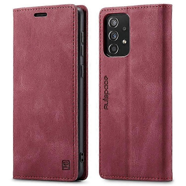 AUTSPACE A01 Serie Kompatibel Med Samsung Galaxy A52 4G/5G/A52s 5G PU Læder Etui RFID Wallet Flip Stand Cover Red