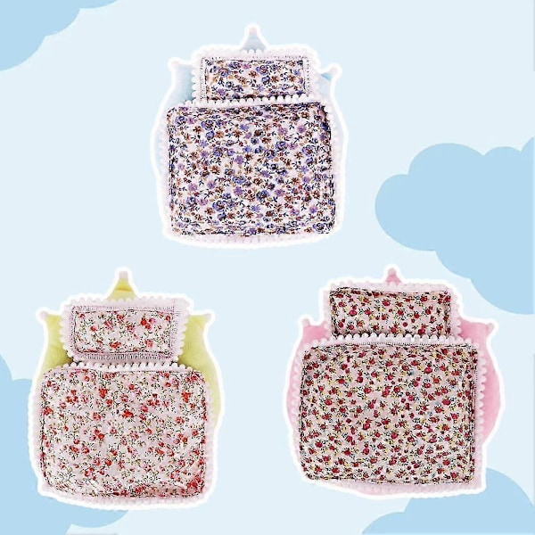 17cm Mini Docktillbehör Set för Labubu Inklusive Sängöverkast och Kudde 3-Delars Set A