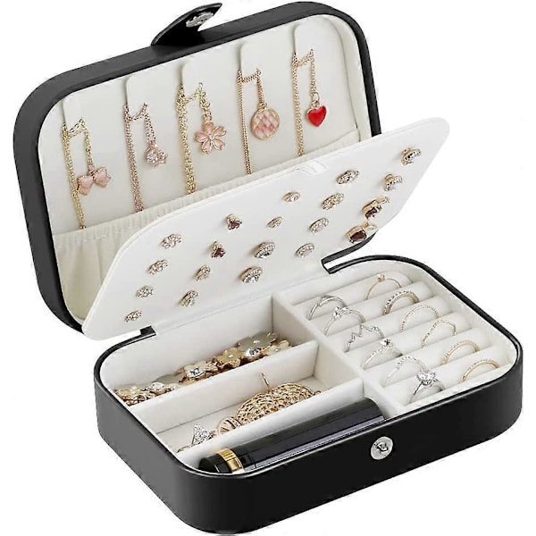 Rejsesmykkeskrin Mini Rejsesmykkeorganiser Smykkeorganiser Display Ring Øreringe Halskæde Armbånd (Sort)