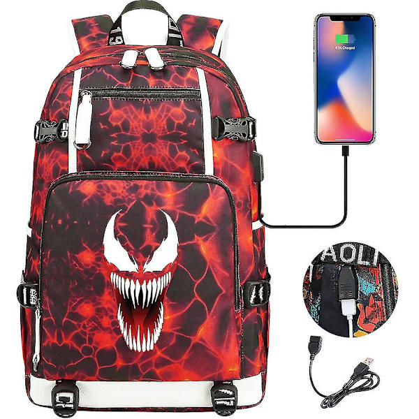 Venom Fashion Printet USB Ungdoms Skoletaske (1-4) Color-15