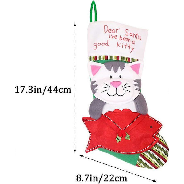 4-pack Stora Julstrumpor, 44 cm Katter Hundar Julstrumpor med Mudd, Klassiska Stora Strumpor i Non-Woven