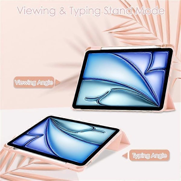 Kompatibelt Skal för iPad Air 11 (2024) Transparent Fodral PU Läder Auto Wake Sleep Skyddande Fodral med Pennhållare Pink