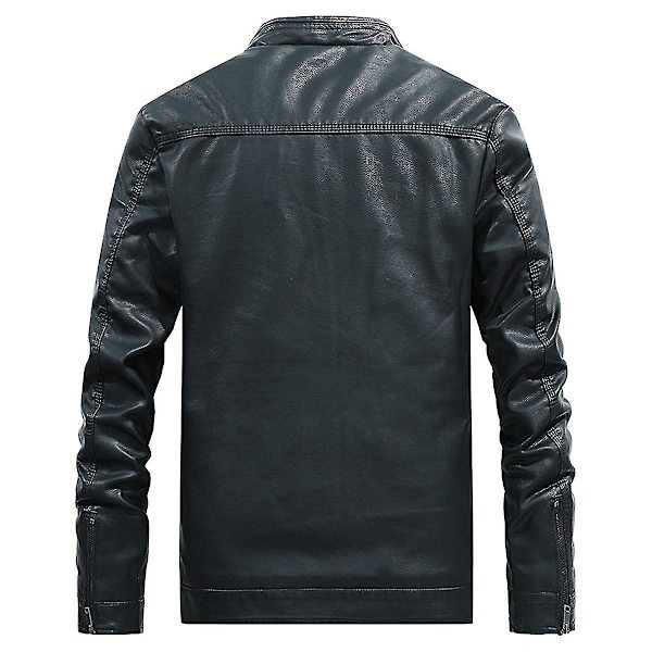 Herre Stand Collar Tyk Casual Læderjakke Black Green L