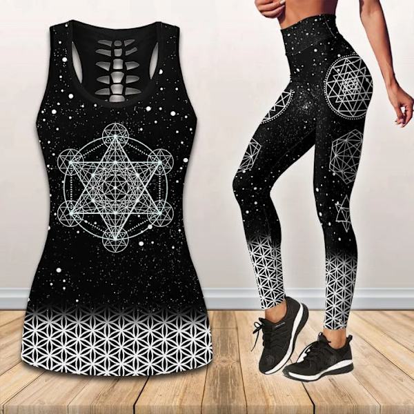 Sacred Geometric&Chakra&Sacred Geometry Tanktop og leggings med 3D-print i alle størrelser set M