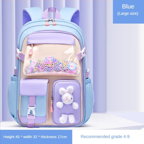 Koululaukku alakouluun, tyttöjen koululaukku, kevyt lastenreppu, kawaii, vedenpitävä koululaukku, suuri reppu Blue large