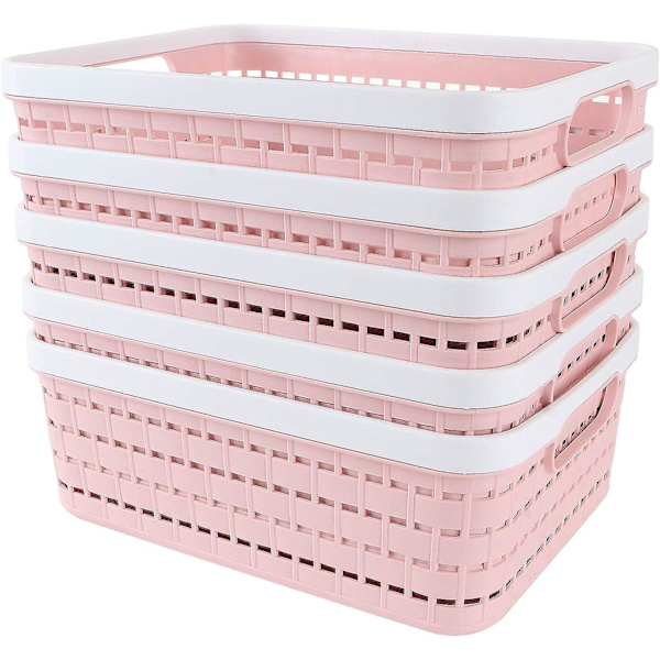 5 kpl Muovisia Säilytyskoreja, Kannettava Muovinen Säilytyslaatikko Keittiöön, Toimistoon, Kylpyhuoneeseen, Vaatekaappiin - 29mm X 215mm X 135mm, Pinkki, Pp Kudottu