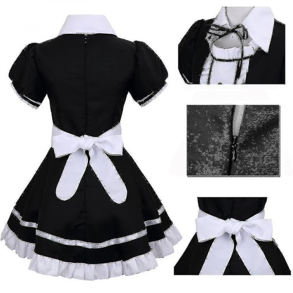 Lolita Fransk Stuepige Kjole Anime Cosplay Kostume Servitrice Stuepige Party Scene Kostumesæt Black M