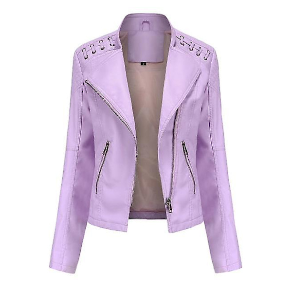 Læderjakke til kvinder, afslappet med lynlås. Fås i 12 farver purple C XL