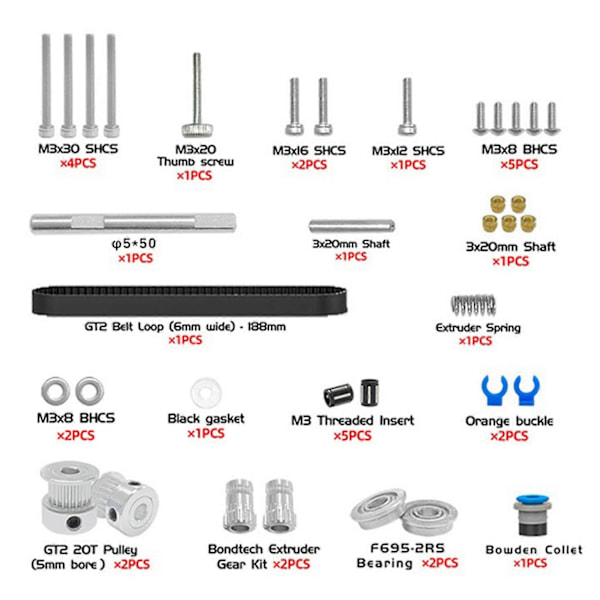 Fäste för Voron 20-tandat växelextruder med Gates 6mm kamrem (188mm lång)