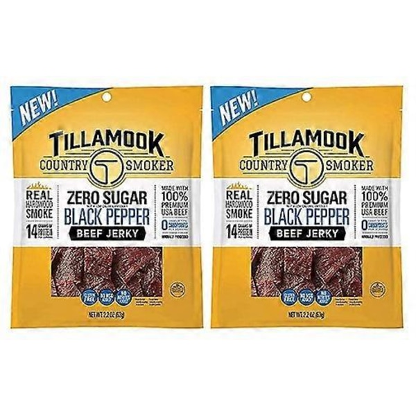 Tillamook Zero Sugar Mustapippuri Naudan Kuivaliha 2 Pakkausta