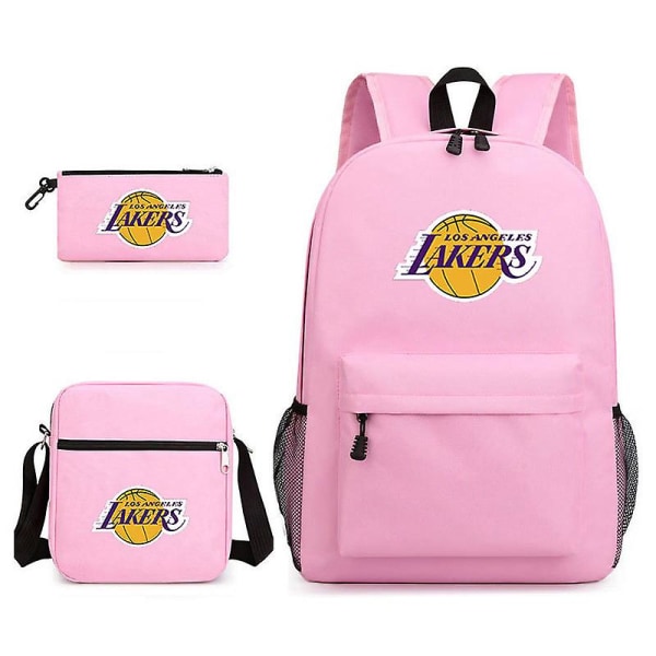 Tredelt skoletaske Lakers-trykt Pencil Bag Skuldertaske pink Three piece set