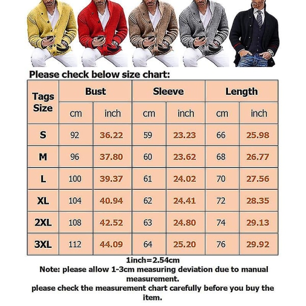 Herre Langærmet Cardigan Sweater Slim Fit Vinter Varmt Overtøj Åben Front Jakke Yellow 2XL
